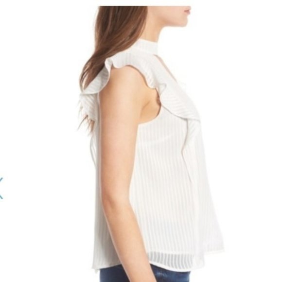 NORDSTROM ASTR the Label Ruffle Sleeve Choker White Top NWT sz S - Picture 4 of 6